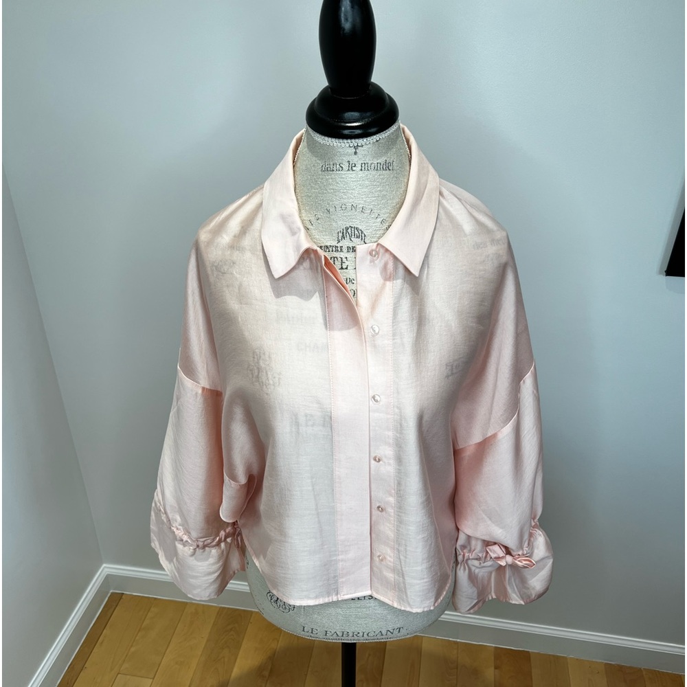 Light Pink button-down cropped blouse.